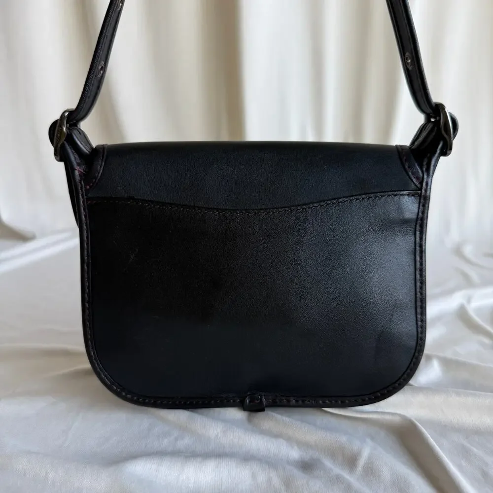 Vintage Coach Black Leather Saddle Bag - Red Contrast Stitching